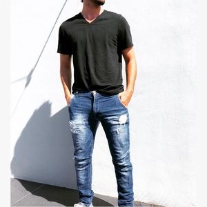 ZARA MENS DENIM DESTROYED BLUE JEANS
